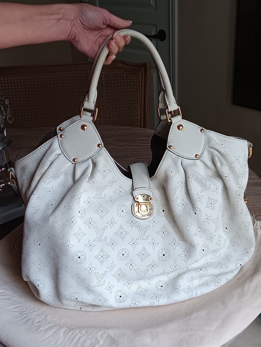 Louis Vuitton White Xtra Large Mahina Leather Bag
